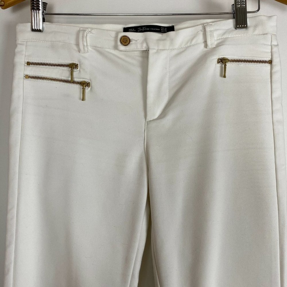 Zara Womens White Mid Rise Slim Capri Pant Size 10 - Picture 2 of 11